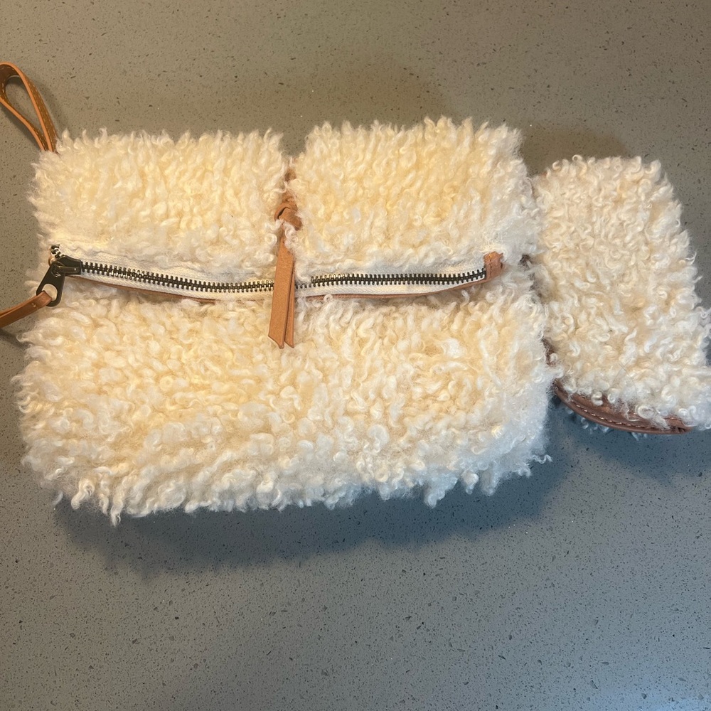 Fuzzy Cream Clutch and Sunglass case Set